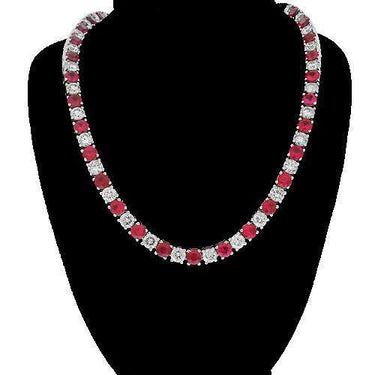 18K White Gold Mens Custom Birdman Diamond Ruby Tennis Chain 63.00 Ctw